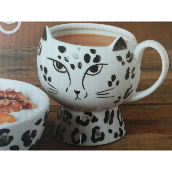 Table Top Gallery 2 Piece Mug Bowl Set Leopard Cheetah Cat Big Cat Kitch NWOT - Picture 2 of 6